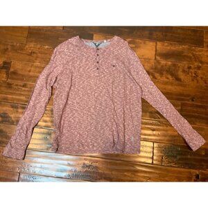 Ted Baker Maroon Gray Striped Henley Shirt, Size 2XL